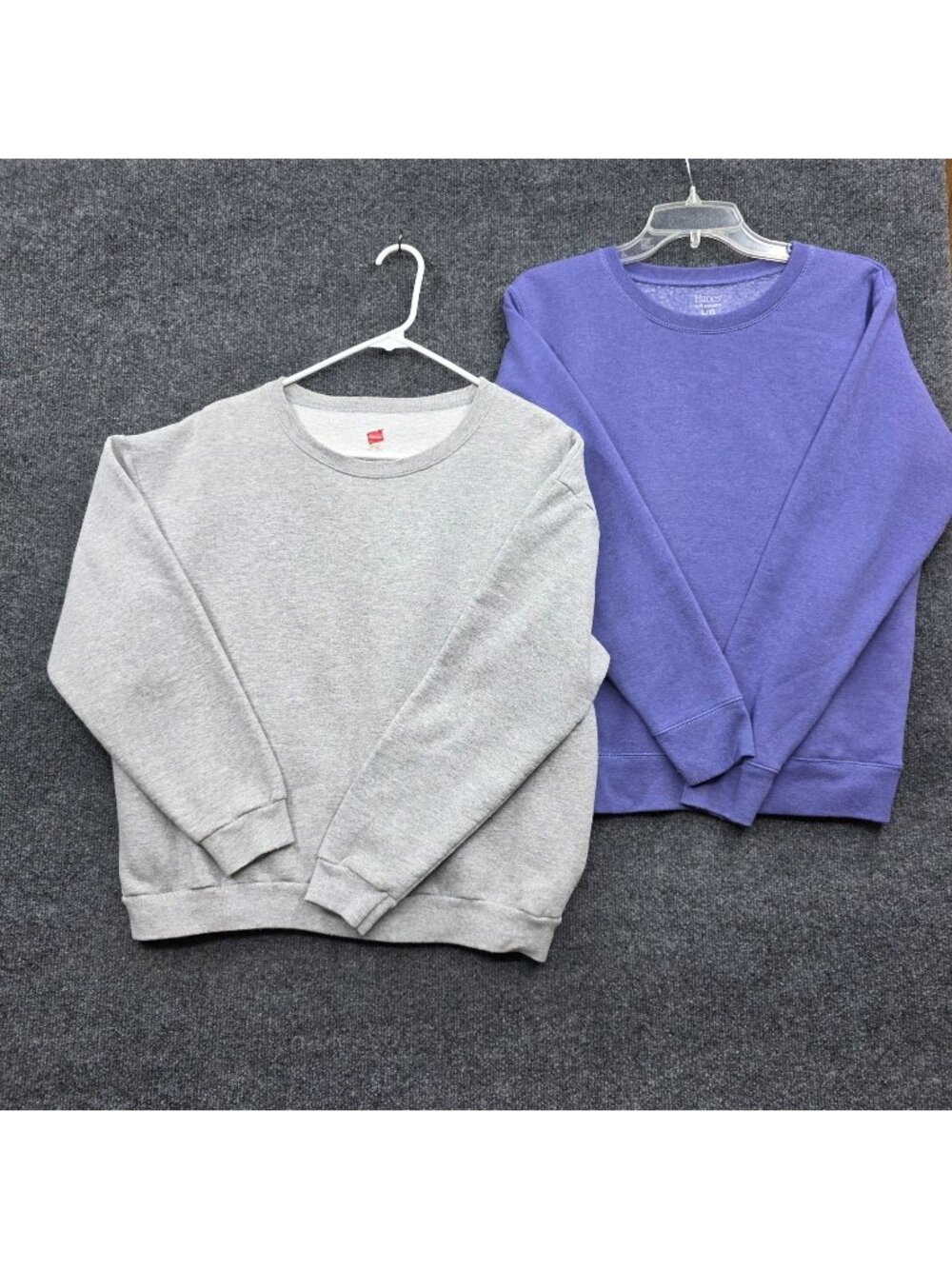 Bundle of 2 Hanes Crewneck Sweatshirts L Gray Purple Casual Basics Lounge Preppy